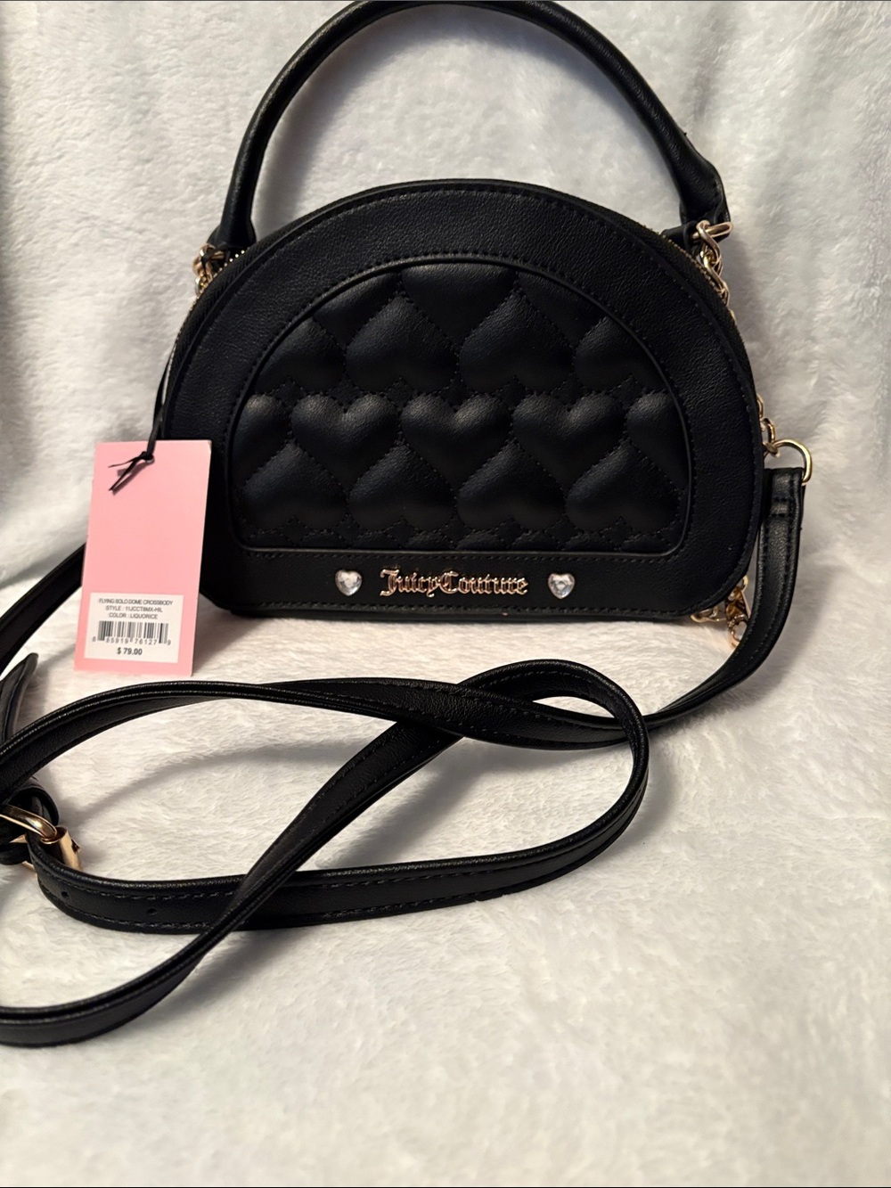 Juicy Couture Black Quilted Heart Crossbody Bag with Gold Accents